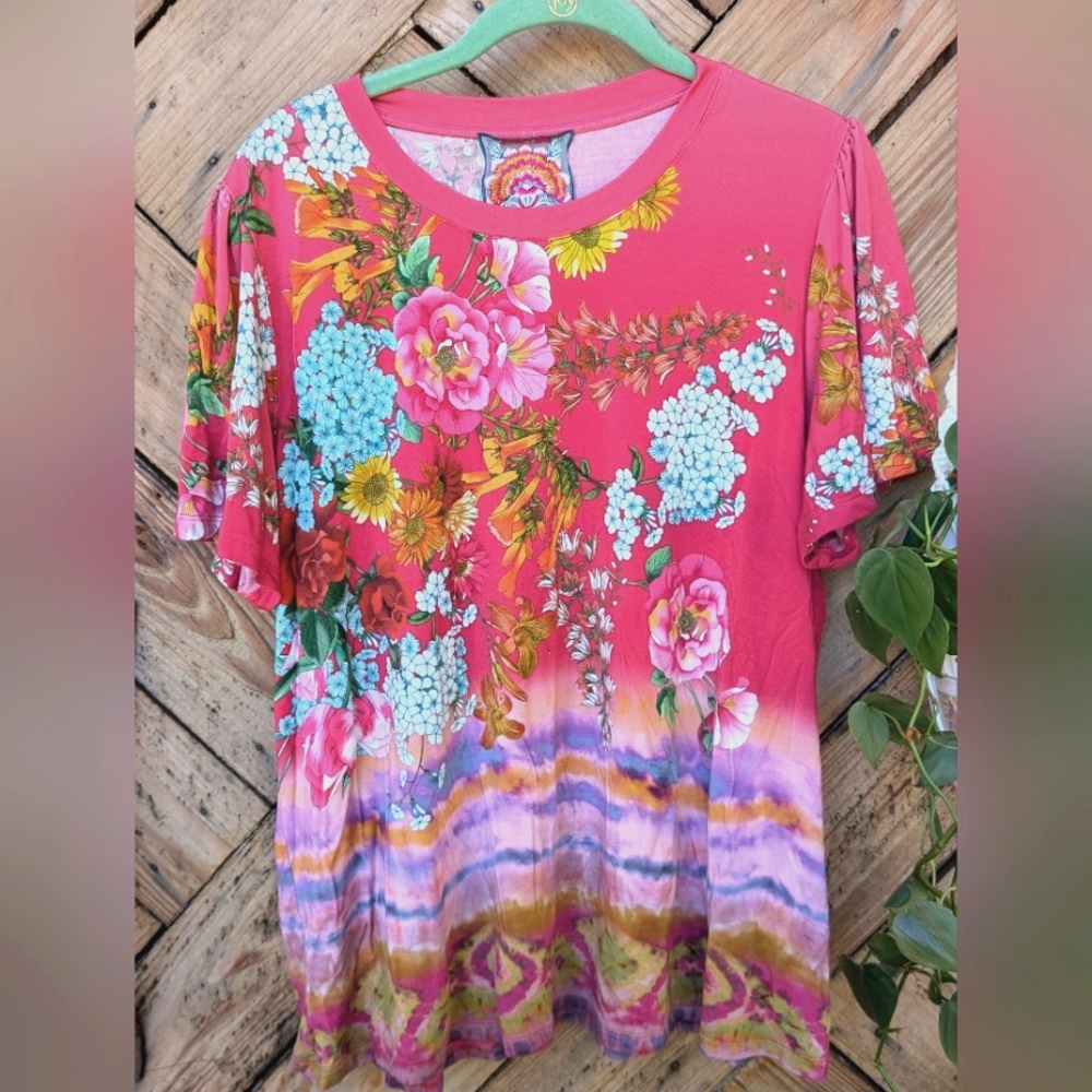 JOHNNY WAS Golden Rose flutter sleeve tee in multi